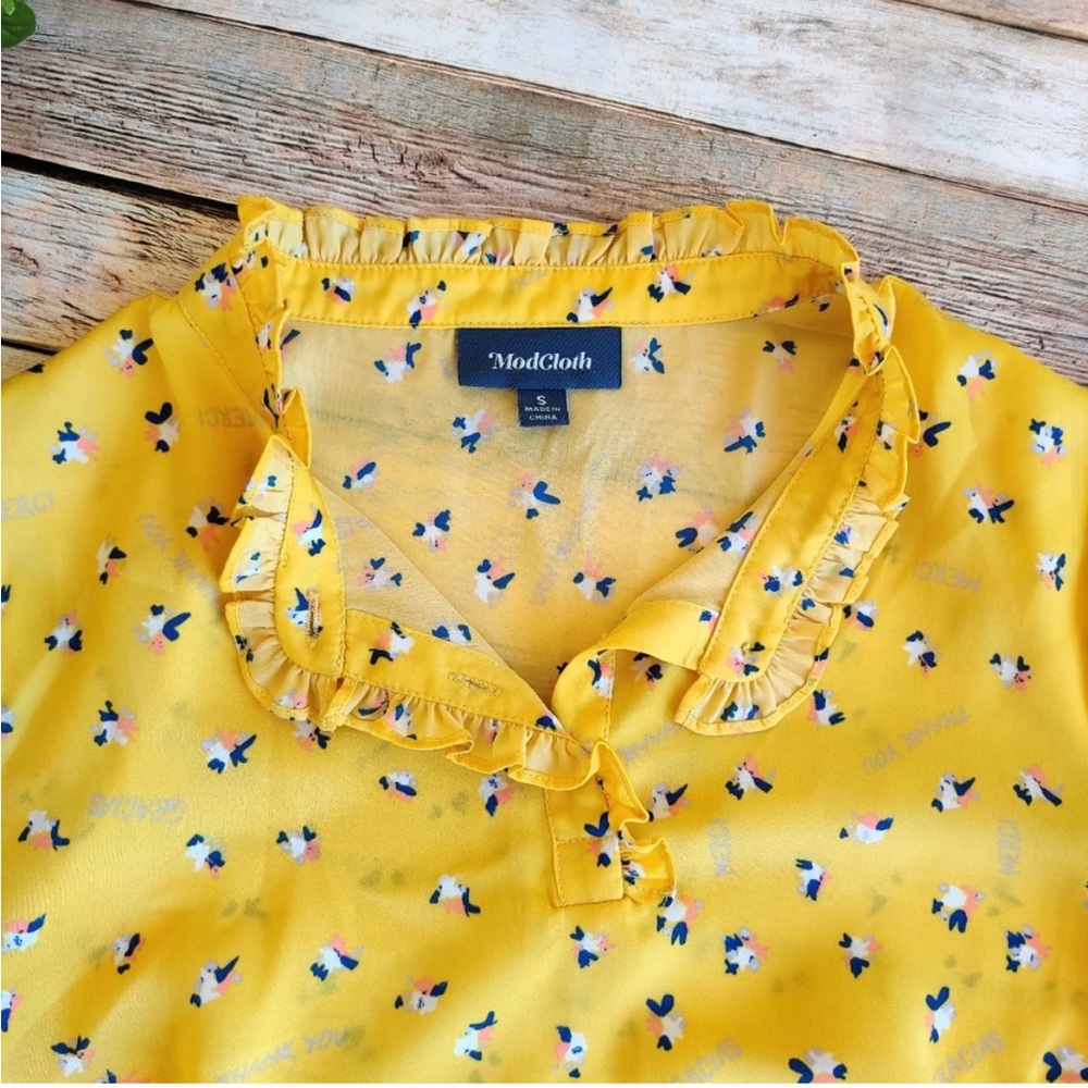 Modcloth Form Of Flattery Yellow Ruffle Top/Blouse - Picture 3 of 8